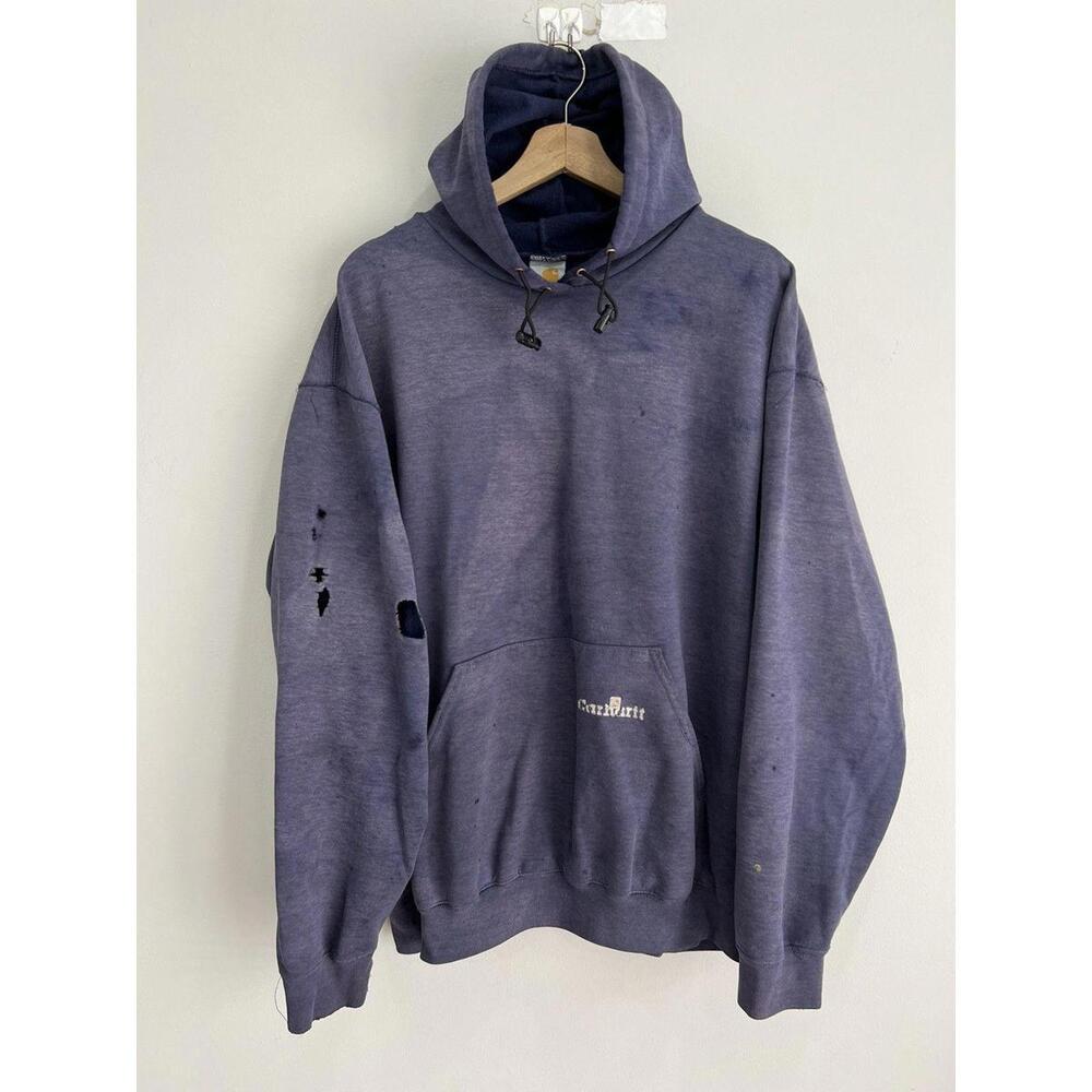 Vintage Carhartt Thrashed Sun Faded Hoodie Sweater detroit